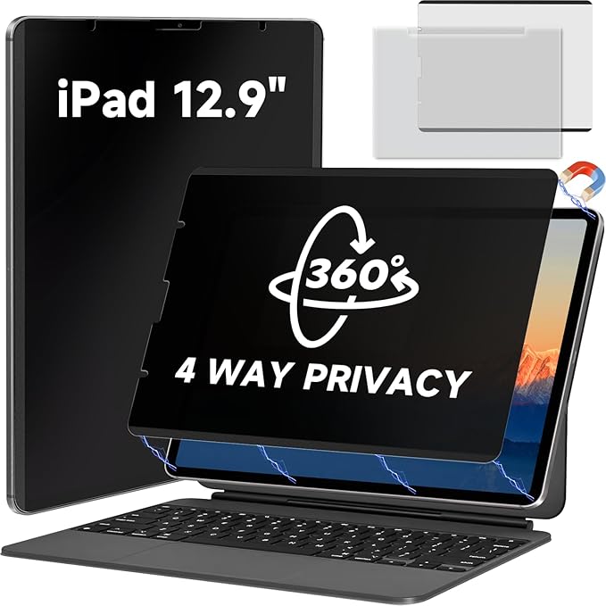 Magnetic Privacy Screen Protector Compatible with iPad Pro 12.9” 2022-2018 (6th/5th/4th/3rd Gen), Easy Install Shield Anti Glare Blue Light Filter, Horizontal and Vertical Black Security Film