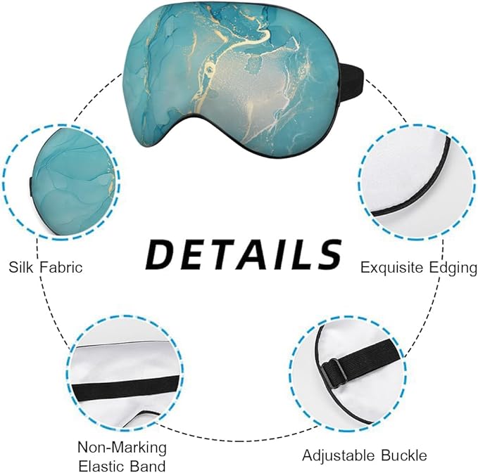 Marble Silk Eye Mask Sleep Mask Alcohol Ink Abstract Blue Golden Glitter Eye Mask with Adjustable Strap Lightweight for Women Work Travel Night Sleep