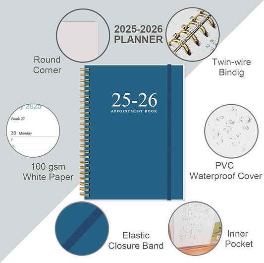 2025-2026 Appointment Book & Planner - Hourly Planner from July 2025 - June 2026, Weekly Appointment Book 2025-2026 with 30-Minute Interval, 6.4" x 8.5", Dark Blue