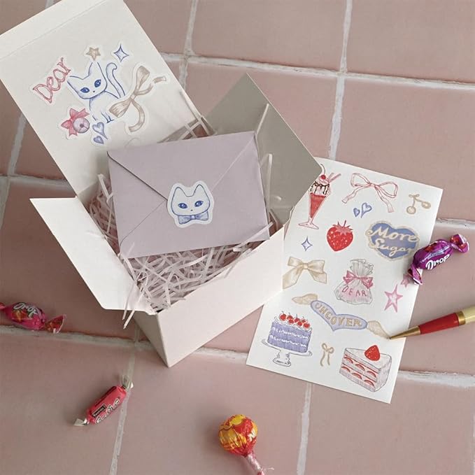 Monolike Dear Sweet Theme Sticker 6P Set - Aesthetic Removable Stickers for Journaling, Scrapbooking, Multicolor, Size: 4.33 x 5.51 inches