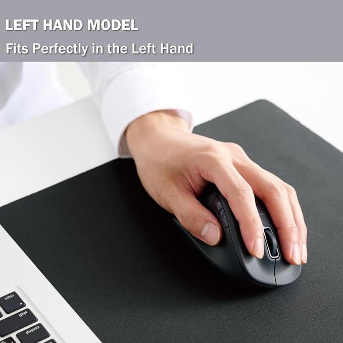 ELECOM Left Hand Wireless Ergonomic Mouse, 2.4GHz with Mini USB Receiver, Silent Click, 2000DPI, 5 Buttons, Optical Sensor, Compatible with PC, Mac, Laptop, EX-G, Lsize Black (M-XGL31DBSKBK)
