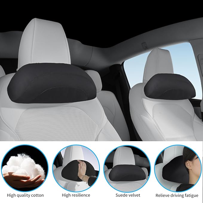 Car Headrest Pillow for Driving, Softness Ergonomic Design Universal Travel Neck Pillow for Most Cars, Office Chairs, Gaming Chairs with Extra Filler Cotton Bag (Black, 2PC)