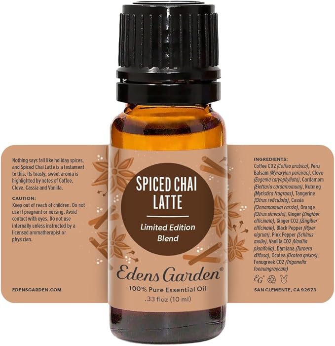 Edens Garden Spiced Chai Latte Essential Oil Blend- 100% Pure Premium Grade, Undiluted, Natural, Therapeutic, Aromatherapy, The Best for Diffusing, Candle, Laundry, Humidifiers 10 ml (.33 fl oz)