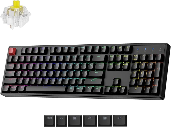 Keychron K10 Full Size 104 Keys Bluetooth Wireless/USB Wired Mechanical Gaming Keyboard for Mac with Keychron Super Banana Switch/RGB Backlight/Computer Keyboard for Windows, Aluminum Frame(Version 2)