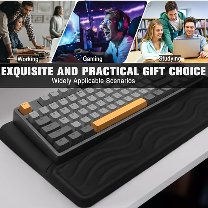 Keyboard Wrist Rest, Mouse Pad Set with Ergonomic Tilted, Memory Foam Pad for Pain Relief, Wrist Rest for Computer Keyboard, Comfortable Typing Support for Office, Home & School, Black