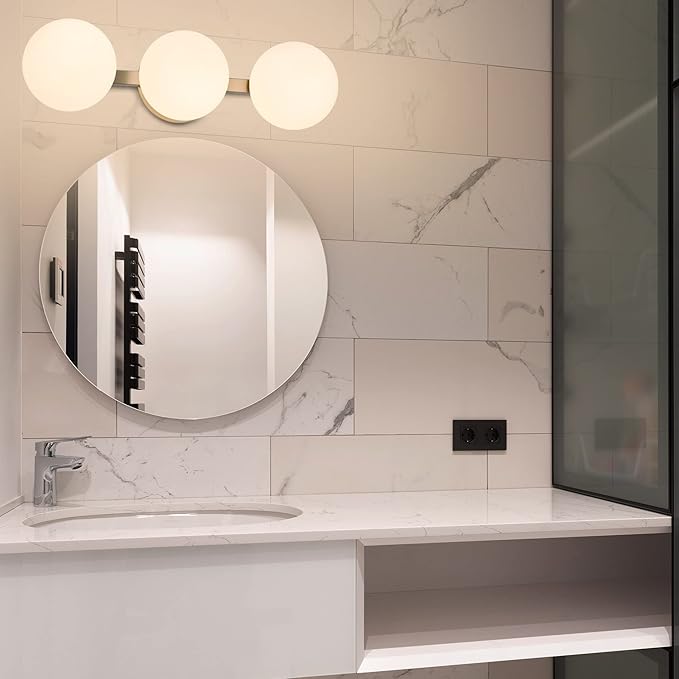Bathroom Vanity Light Fixtures, Modern 3 Lights Globe Wall Sconce Lighting Brushed Nickel, Porch Wall Mount Light Fixture for Bathroom, Mirror Cabinets Hallway Stairs