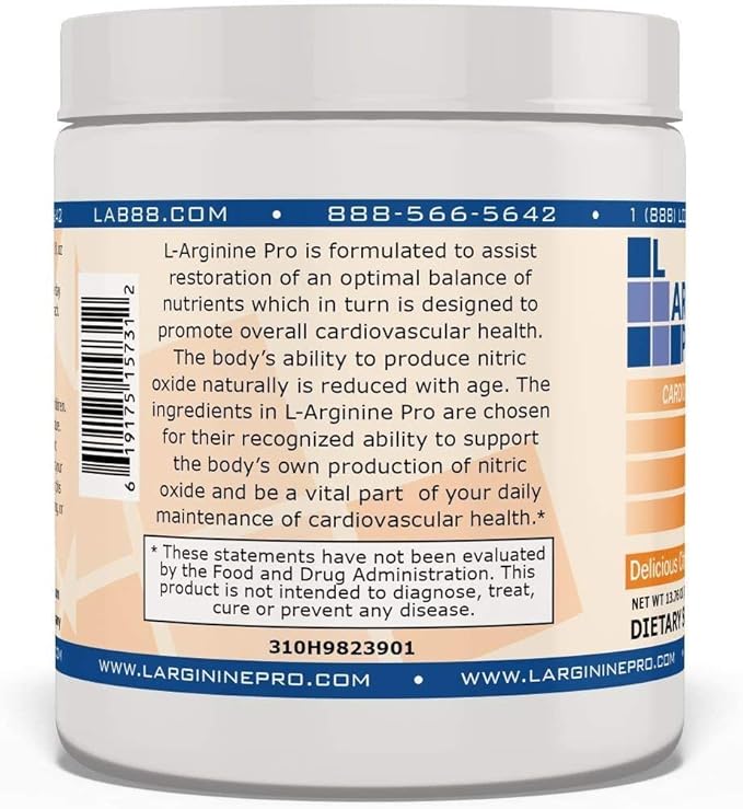 L-ARGININE PRO | 5,500mg L-Arginine Plus L-Citrulline 1,100mg Orange Powder Drink Mix Supplement for Increased Nitric Oxide Production