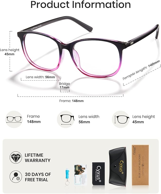 Cyxus Blue Light Blocking Glasses Women Men Computer Gaming Square Glasses UV400 Protection Anti Eyestrain T47