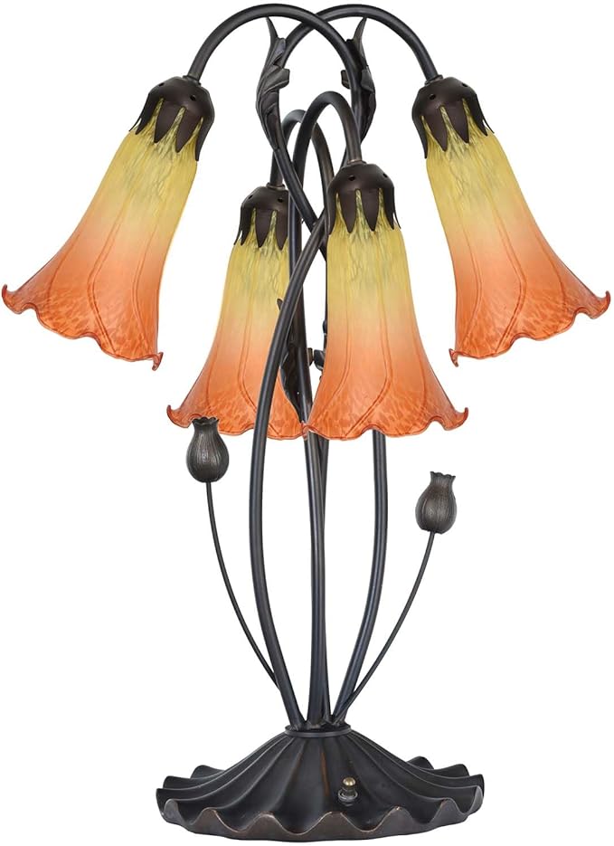 Bieye LS11 Lily Flower Blown Glass Lampshade (Yellow Orange, Opening I.D. 1.26" x O.D. 1.5")