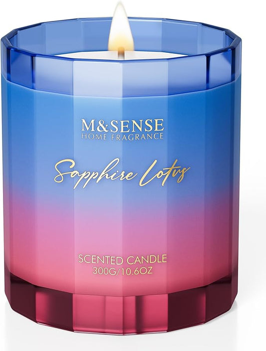 M&SENSE Summer Water Lily Scented Candle, 10.6oz Natural Soy Wax Non Toxic 60-Hour Burn Time Cotton Wick Aromatherapy Candle for Women, Housewarming & Luxury Gifts