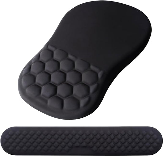 Mouse Pad Wrist Support, Laokiiy 2 in1 Keyboard Wrist Rest+ Ergonomic Mouse Pad, Non-Slip Wrist Rest for Computer Keyboard, Made Easy Typing & Relieve Wrist Pain（Black