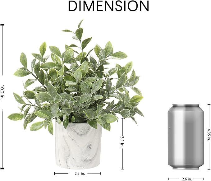 Hollyone Mini Artificial Potted Plants Fake Plants in Marble Pots, 1Pcs Plastic Eucalyptus Greenery Faux Plants for Home Office Desk Room Centerpiece Shelf Décor