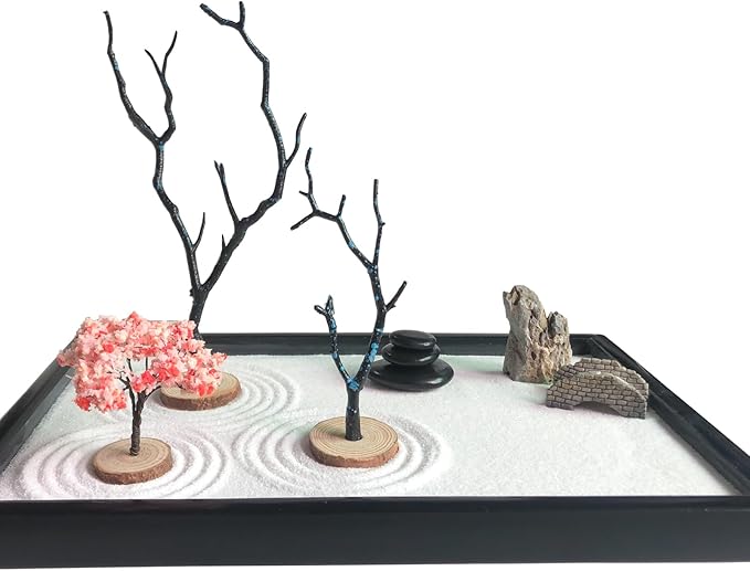 Zen Garden for Desk, Japanese Zen Garden Kit with Sand Stamp Sphere and Essential Accessories, Mini Zen Sandbox Office Decor Kit for Relaxation, Meditation Gift
