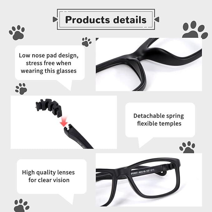 BiBiBear Toddler/Kids/Teens Glasses - Unbreakable TR90 Frame, 180° Flexible, Lightweight & Safe Glasses for Kids Age 2-15