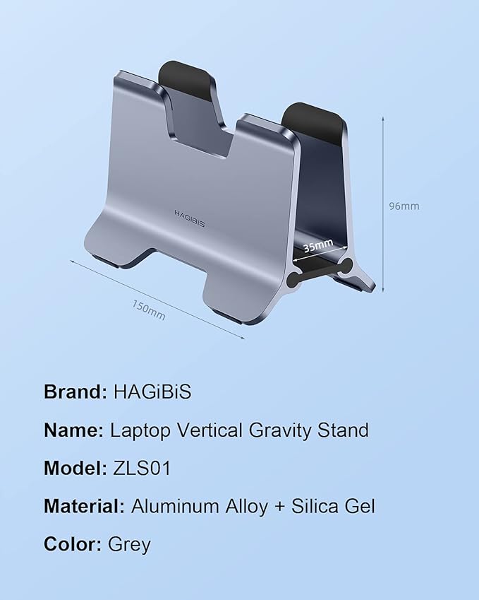 Hagibis Vertical Laptop Stand Desktop for Desk Gravity Locking Holder Dock Save Space Improves Airflow for MacBook Pro, Mac mini, Surface, HP, Dell, Chrome Book (Grey Alloy)