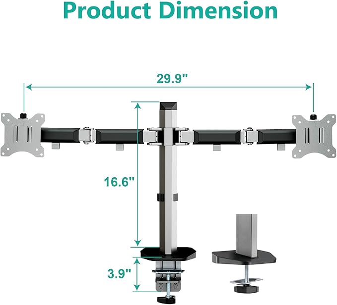 WALI Dual Monitor Mount, Monitor Arm Fits 2 Screens up to 32 inch, Dual Monitor Stand for Desk 19.8 lbs Weight Capacity per Arm Fully Adjustable Designed for Home Office (M002N), Black