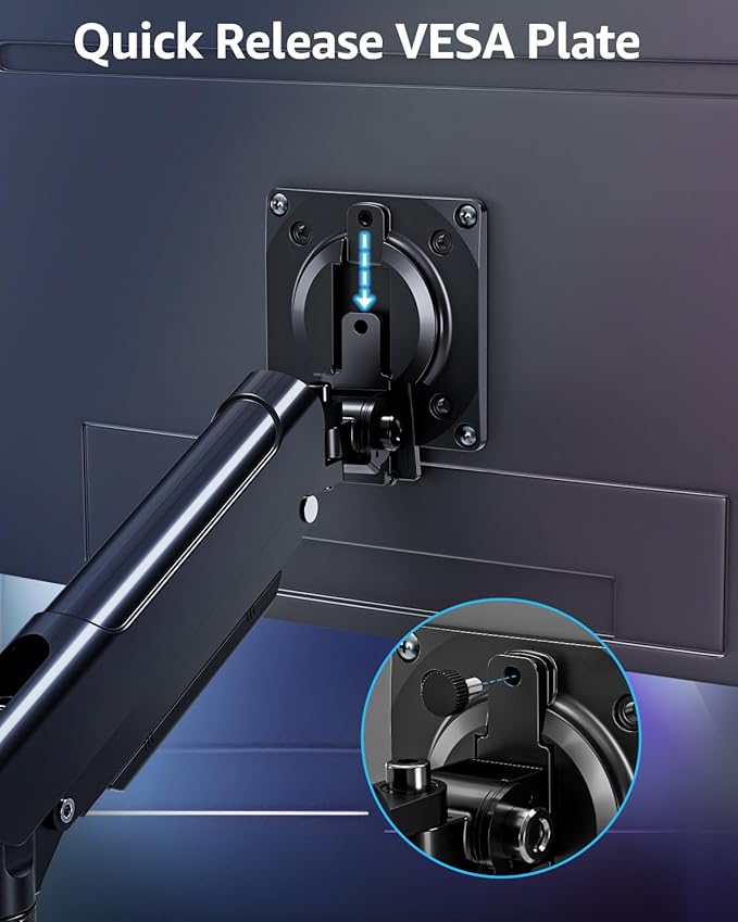 Dual Monitor Mount for 32 27 24 22inch Screens, Gas Spring Monitor Stand for 2 Monitor, Full Adjustable Monitors Desk Mount with C-Clamp＆Grommet Base, Each Arm Holds 4.4-22 lbs, Freelift Pro Black