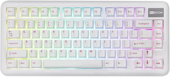 KiiBoom Phantom81 Lite 75% Gasket Mechanical Keyboard, QMK&VIA Programmable, 3 Modes Wireless Gaming Keyboard, RGB Backlights, ABS Case + UV Tech, Hot-Swappable for Windows/Mac/Linux (White)