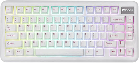 KiiBoom Phantom81 Lite 75% Gasket Mechanical Keyboard, QMK&VIA Programmable, 3 Modes Wireless Gaming Keyboard, RGB Backlights, ABS Case + UV Tech, Hot-Swappable for Windows/Mac/Linux (White)