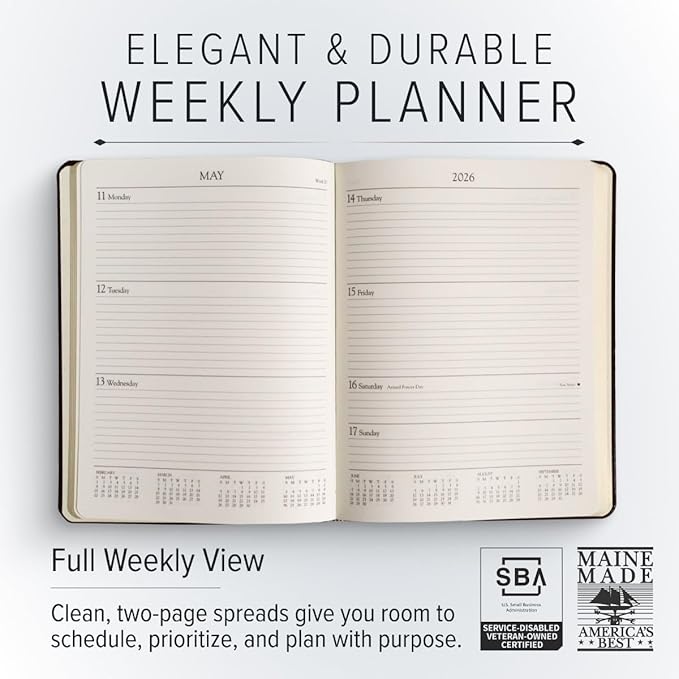 Gallery Leather Large Weekly Monthly Planner 2025-2026, Elegantly Bound Calendar Planner and Notebook with Stylish Gold-Gilded Page Edges, 12 Months - Caribbean Sea Glass - 9.75 x 7.5 "