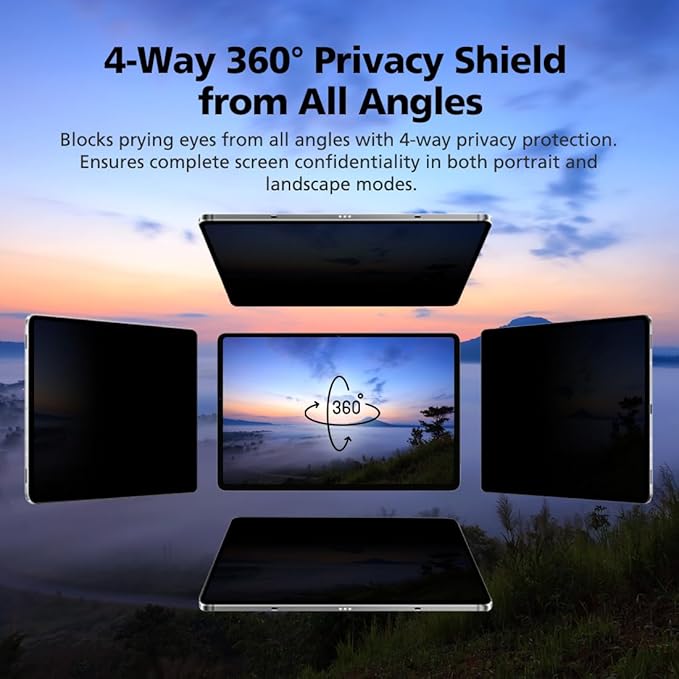 360° 4-Way Magnetic & Nano Adsorption Privacy Screen Protector for iPad Air 13 Inch M3 2025 & M2 2024 | Detachable, Anti-Spy, Anti-Fingerprint | Works in Both Landscape & Portrait Modes