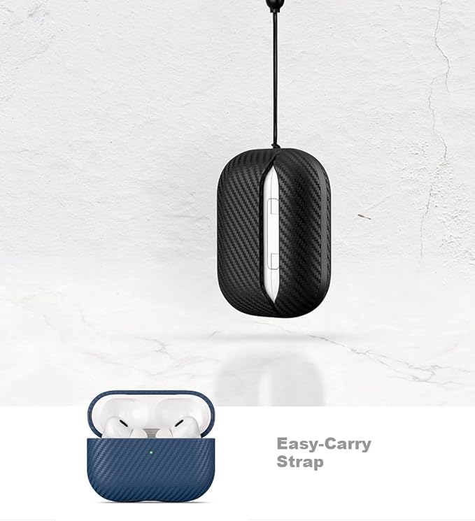 LOPIE Leather Case for AirPods Pro 2nd Generation - Handmade AirPods Pro 2 Case Cover - Made of Real Leather - Protective Hard Shell Cover - Carbon Fiber Style - Wireless Charging Compatible - Blue