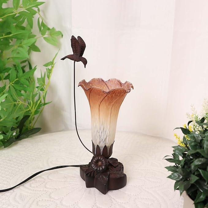 Bieye LS09 Lily Flower Blown Glass Lampshade (White Brown, Opening I.D. 1.26" x O.D. 1.5")