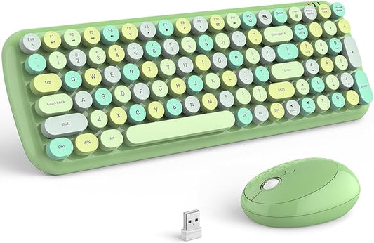 KNOWSQT Wireless Keyboard and Mouse Combo, Light Green 100 Keys 2.4 GHz Round Keycap Typewriter Cute Keyboards, USB Receiver Plug and Play, for Windows, PC, Laptop, Computer, Desktop