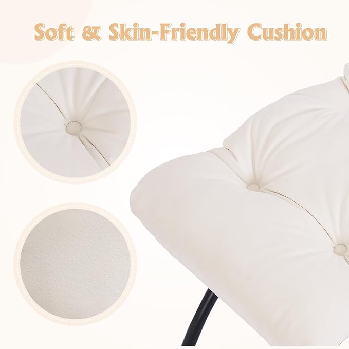 Welnow Folding Foot Stool, Upholstered Small Accent Ottoman with Detachable Thick Cotton Cushion Padded Sofa Stool and Metal Frame for Lazy Chair, Living Room, Bedroom, Beige