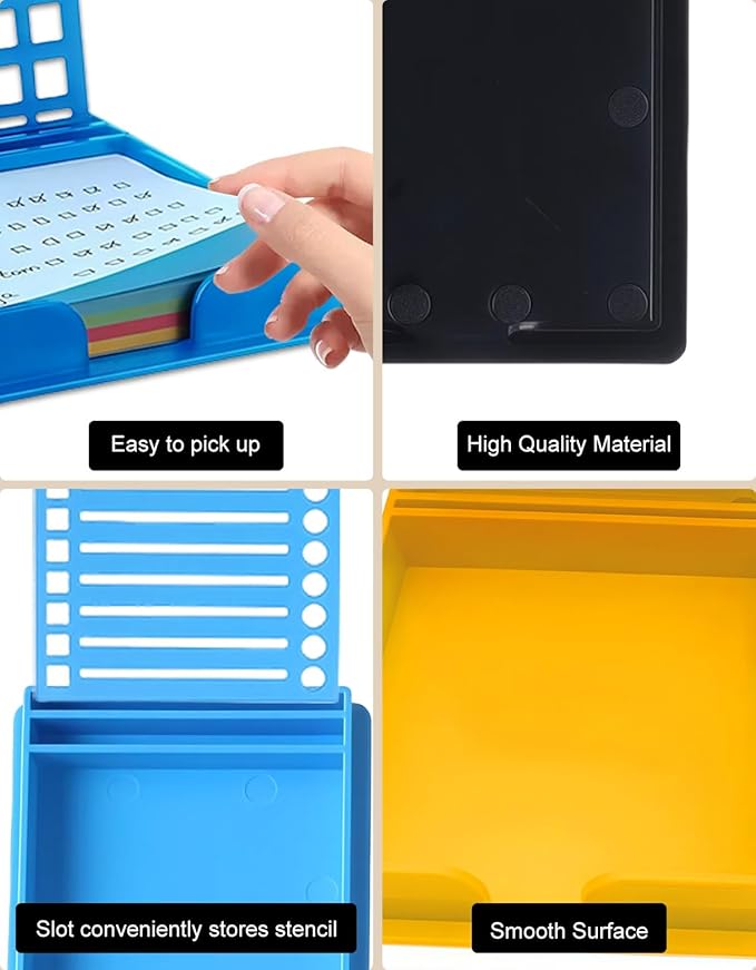 Sticky Note Holder Compatible with Post It Notes, 3x3 Sticky Note Stencil Dispenser with Template, Sticky Note Line Stencil and Holder with Five Line Box Drawing Template for Home and Office (Yellow)