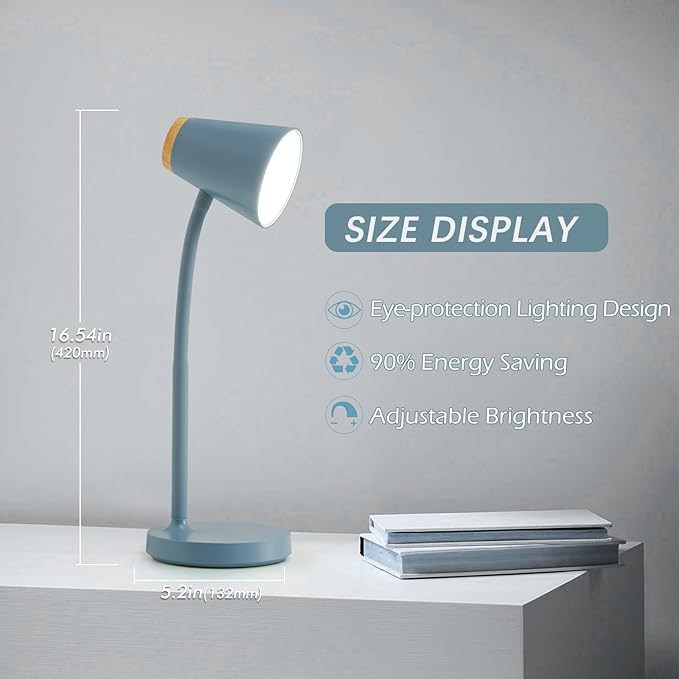 Desk Lamps for Home Office - Small LED Desk Lamp Touch Dimmable Reading Light for College Dorm Room - Adjustable Flexible Gooseneck Table Lamp for Bedside Bedroom Nightstand Blue
