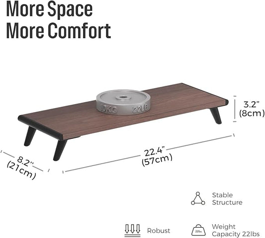 loukin Monitor Stand Riser for Desk, 22.4" x 8.3" Larger Computer Stand for Laptop, PC, Printer, Sturdy Desktop Computer Shelf with Non-Skid Rubber, Home Office (Brown)