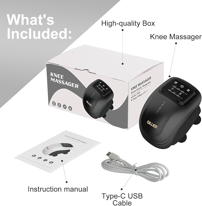 Knee Massager Smart with Heat, Red Light and Massage Therapy, 3 Vibration Modes and 3 Heating Levels, 2025 Updated Edition, LED Vitality Joints Knee Massager, Gifts for Grandma & Grandpa, Black