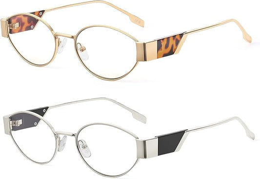 JIM HALO Trendy Oval Blue Light Glasses for Woman Men, Retro Round Computer Screen Blocker Glasses Eyes Protection UV400
