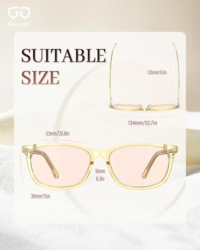 Bloomoak Rose Migraine Glasses, FL- Flex Light Sensitivity Relief Glasses for Fluorescent LED Glare,Photophobia, Eye Strain