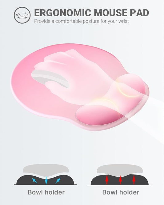 Ergonomic Mouse Pad Wrist Support, Comfortable Mouse Pad Wrist Rest, Relieve Wrist Pain Gel Mouse pad, Non-Slip Rubber Base Mousepad for Laptop, Computer(Gradient Baby Pink)