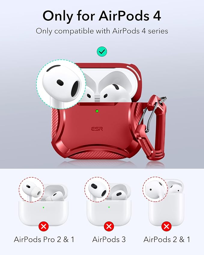 ESR for AirPods 4 Case, Compatible with AirPods 4th Generation Case (2024), Compatible with MagSafe, Powerful Drop Protection, Magnetic Lid, Cyber Series, Red