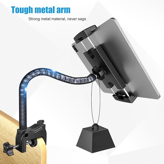 Tablet Stand Holder for Desk/Bed/Kitchen/Treadmill, 21 Inch Flexible Gooseneck Tablet Holder iPad Clamp Mount Fits for iPad mini/Air/Pro, Kindle Fire, Galaxy Tabs and All 4.7-12.9" Tablets Phones