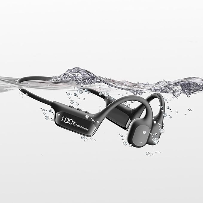 Waterproof Headphones for Swimming IP68 Waterproof • LCD Screen • Built-in 32G • Bluetooth 5.4 Earphone • Open Ear Headset Bone Conduction for Running, Cycling, Driving