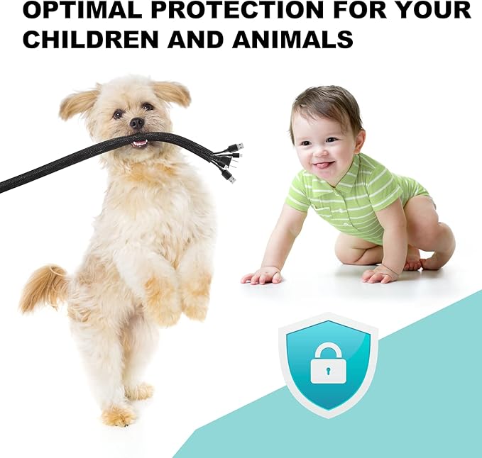 AGPTEK Cable Sleeve Cover, 20ft - 1.2 inch Desk Cord Organizer Cable Hider, Home Office Wire Management Computer TV Wire Loom Tubing, Pet Proof Cord Protector, from Cat Dog Chewing, Black