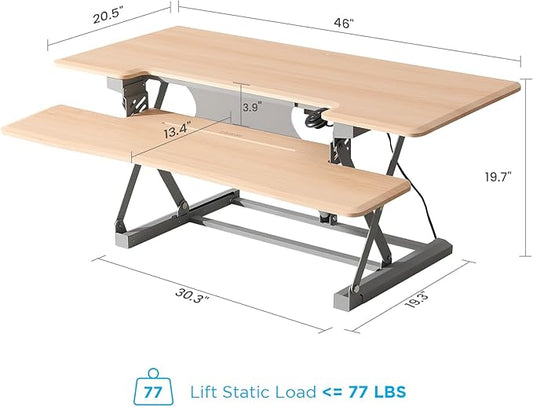 46" Electric Standing Desk Converter, Dyropcurv Series Height Adjustable Computer Desk Ergonomic Home Office Desk for Adults, Sit to Stand Desk with Quiet Motor, Light Wood