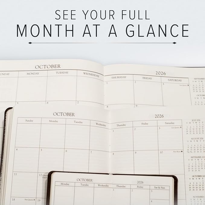 Gallery Leather Desk Monthly Planner 2025-2026, Elegantly Bound Calendar Planner and Notebook with Stylish Gold-Gilded Page Edges, 18 Months - Acadia Tan - 8x5.5”