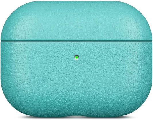 Lopie AirPods Pro 2nd Gen Leather Case, Cyan Blue, Protective Case Fully-Wrapped with Lambskin Leather, 360-Degree Protection, Lightning Port Access