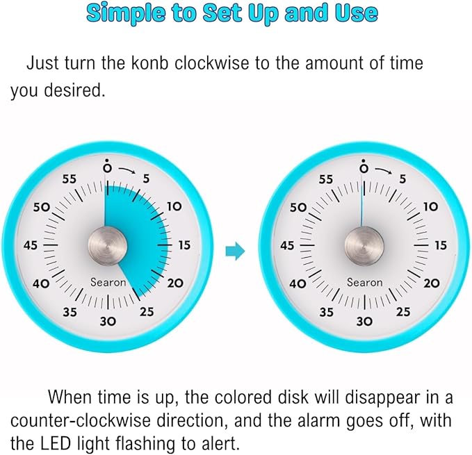 Searon Kitchen Timers for Cooking, Magnetic Visual Timer for Kids Teachers Classroom School ADHD Autism Oven or Adult with Special Needs (Blue)