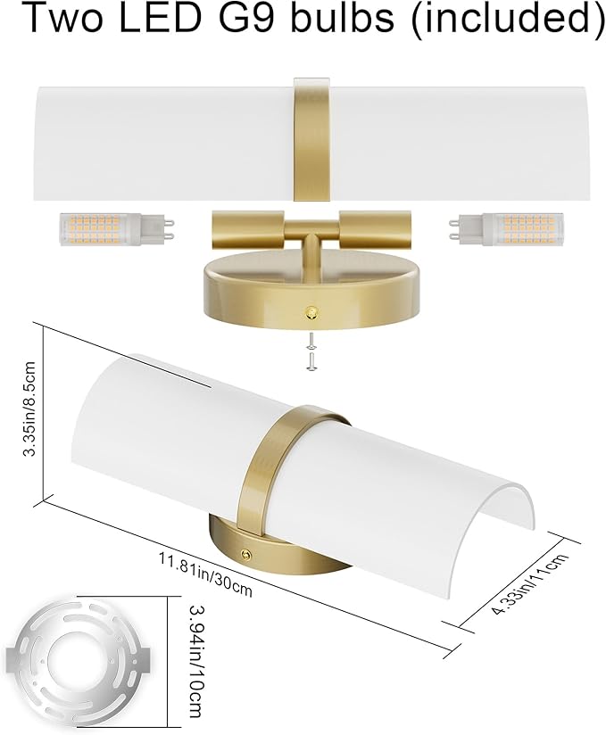 Gold LED Wall Sconce Set of 2 Indoor Hardwired Up and Down Wall Lights for Living Room Bedroom Hallway Corridor Warm White 3000K (Without G9 Bulbs)