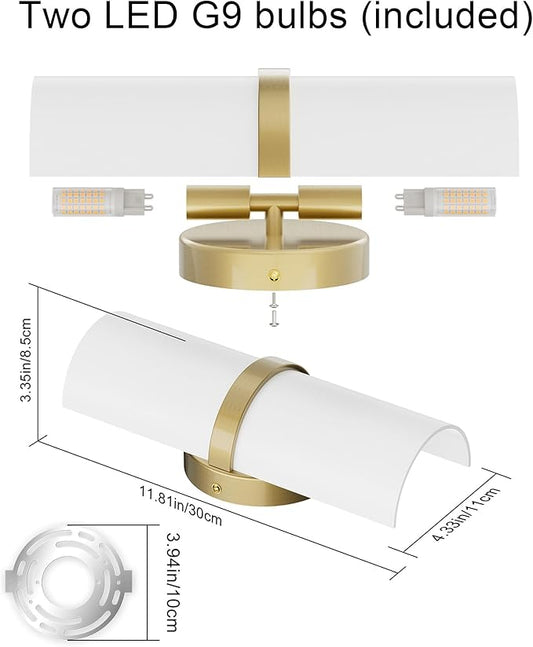 Gold LED Wall Sconce Set of 2 Indoor Hardwired Up and Down Wall Lights for Living Room Bedroom Hallway Corridor Warm White 3000K (Without G9 Bulbs)