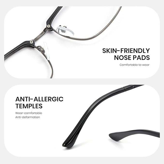 Cyxus Men Blue Light Blocking Glasses Half Rimless Computer Gaming Glasses Square Fashion Glasses 8133