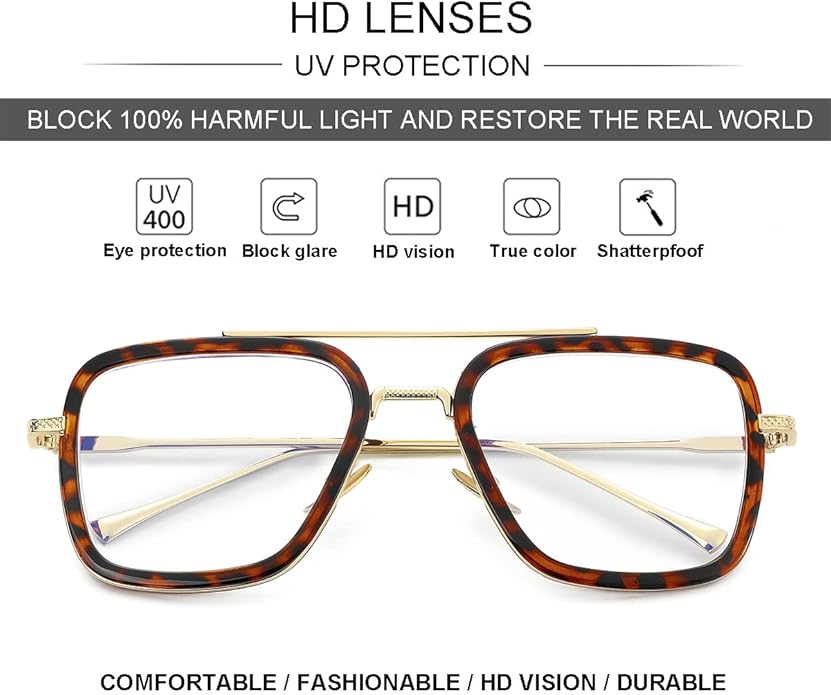 Tony Stark Style Blue Light Blocking Glasses for Men Women, Iron Man and Spider-Man Computer Gaming Glasses