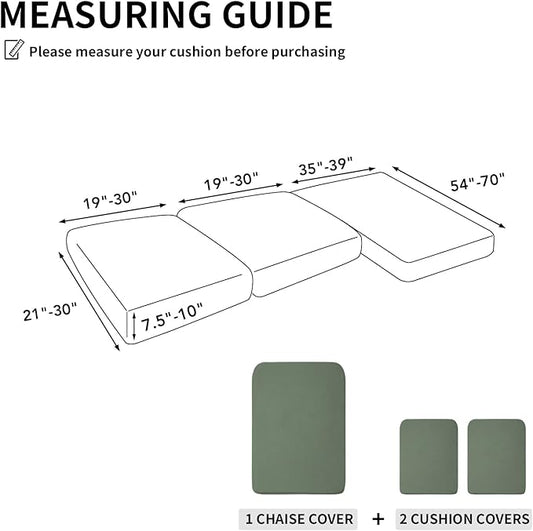 Easy-Going Stretch 3 Pieces Couch Cushion Covers for Sectional Sofa Left/Right L Shape Chaise Lounge Sofa Seat slipcover Anti-Slip Sofa Cover Soft (2 Seater + 1 Chaise, Greyish Green)