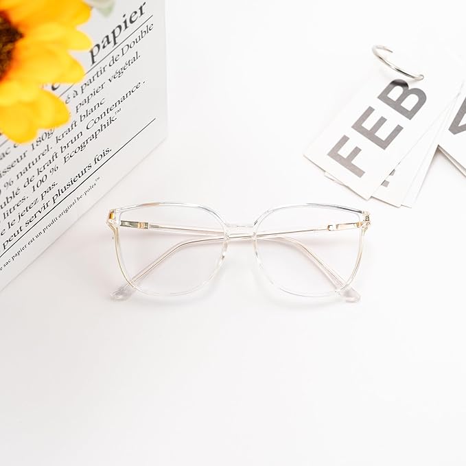 GUDVUE Oversized Blue Light Glasses, Computer Reading/Gaming/Phones Glasses, Anti Glare/UV400/Eye Strain, Large Square Frame